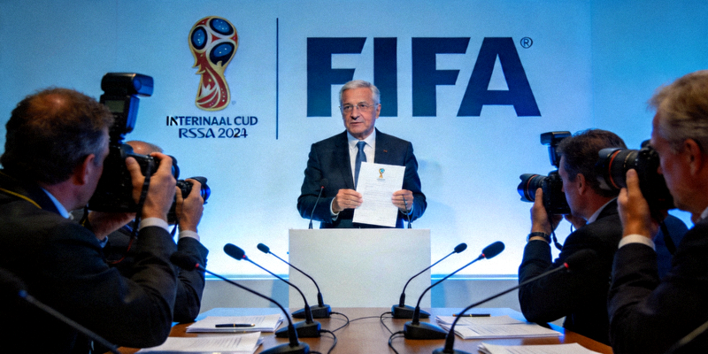 国际足联官员在苏黎世总部宣布世界杯新赛制